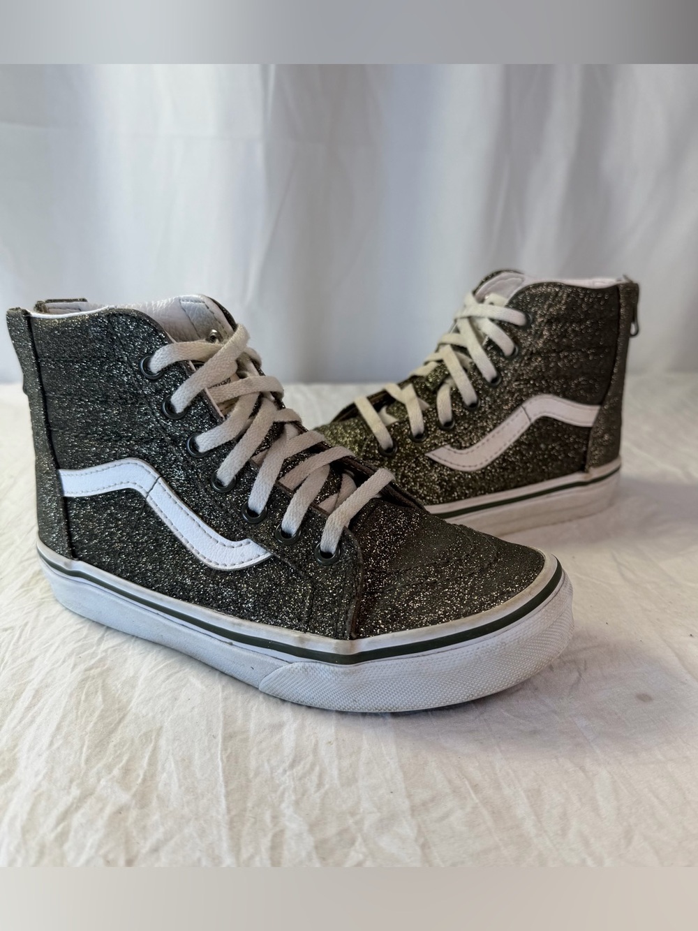 Vans Old Skool High-Top Kids sz1.5 Copper/Gold Sparkle Sneakers Lace & Zip